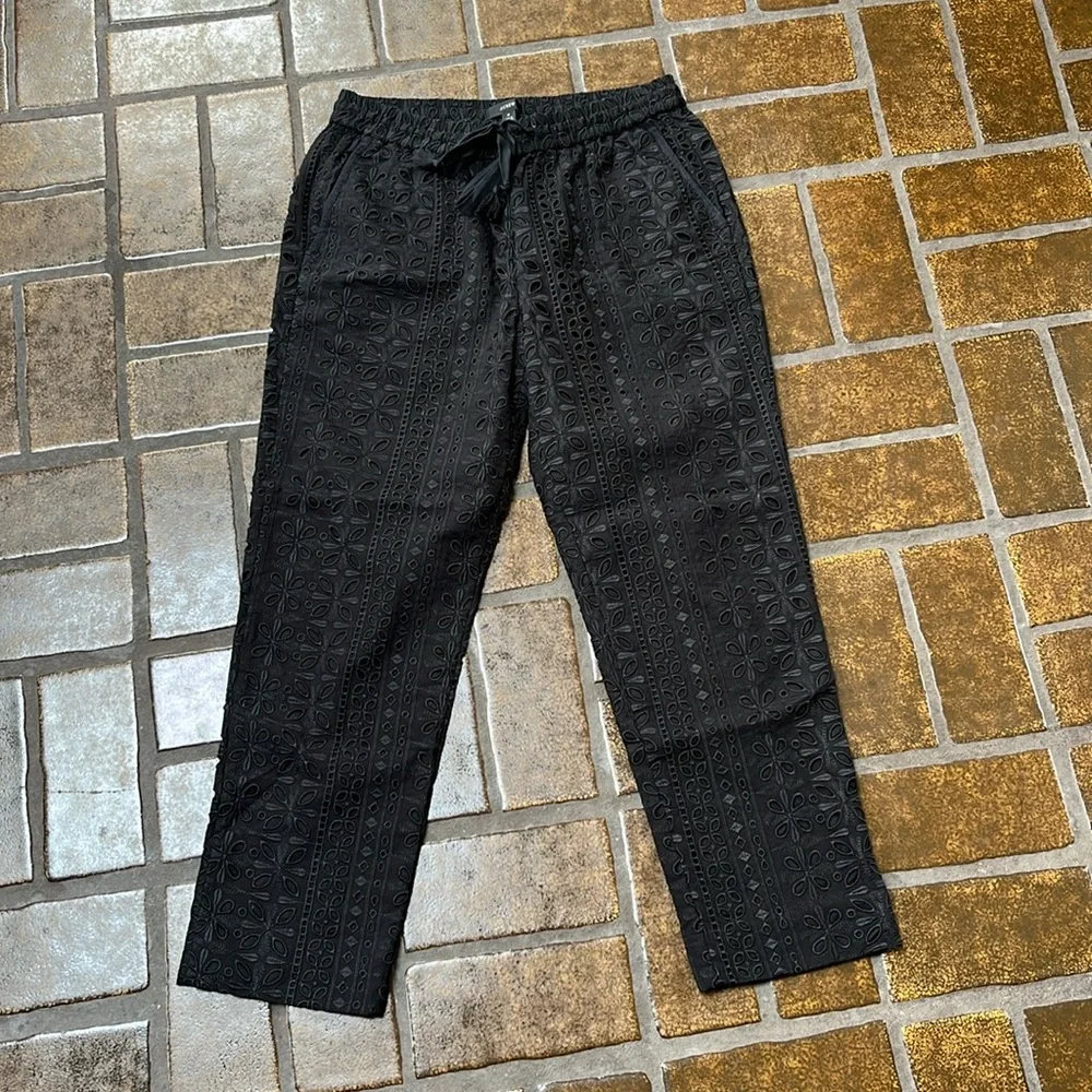 J. Crew Black Embroidered Eyelet High Waisted Pull-On Ankle Pant